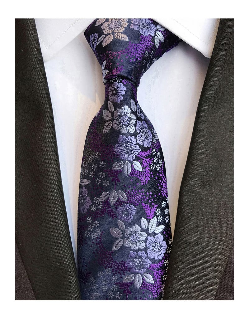 Elfeves Men's Classic Violet Dark Purple Silk Ties Jacquard Woven Dress Business Necktie - Image 1